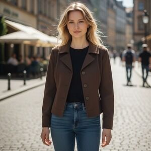 NINE & COMPANY Blazer Jacket 8P Petite Brown Stretch Business Casual Y2K